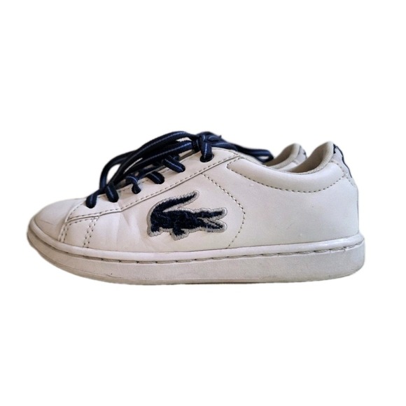 Lacoste Kids' Carnaby Evo Sneaker, White Navy Synthetic, Size 12 - Picture 3 of 8